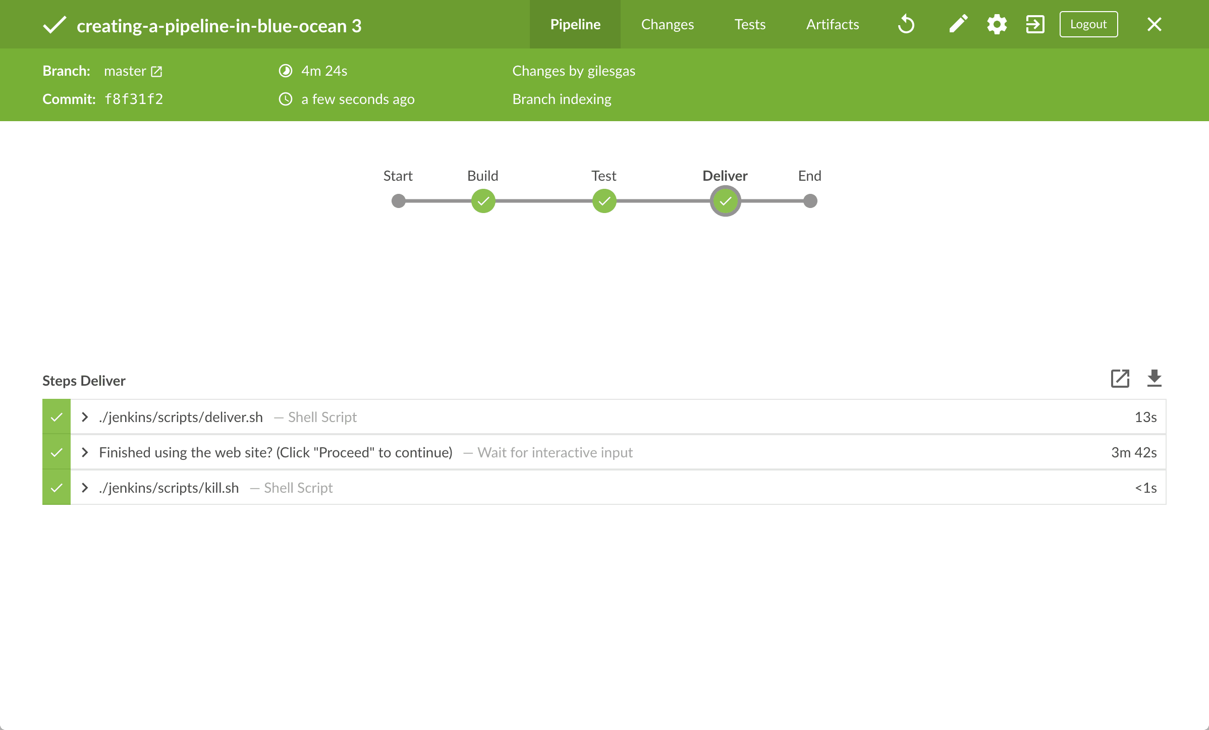 Deliver stage runs successfully